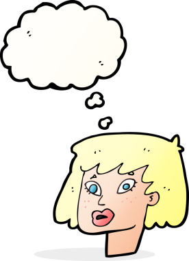 Bir insan tarafından çizilmiş düşünce kabarcığı olan güzel bir kadın yüzü.