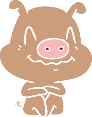 Bir insan tarafından çizilmiş düz renkli çizgi film domuzu.