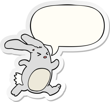 Bir insan tarafından çizilmiş konuşma balonu çıkartmalı çizgi film tavşanı.