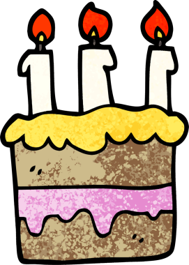 Bir insan tarafından çizilmiş grunge desenli çizgi film doğum günü pastası.