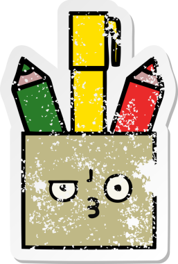 Bir insan tarafından çizilmiş sevimli bir kalem tenceresinin sıkıntılı çıkartması.