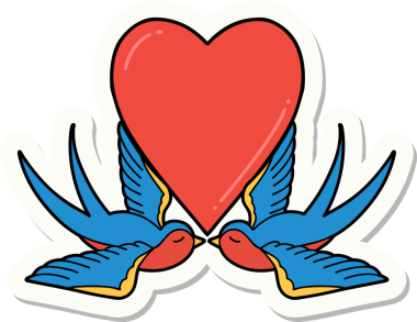 Geleneksel kırlangıç stili dövme çıkartması ve bir insan tarafından çizilmiş kalp.