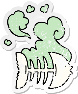 Bir insan tarafından çizilmiş garip bir el çıkartması çizilmiş ölü bir balık.