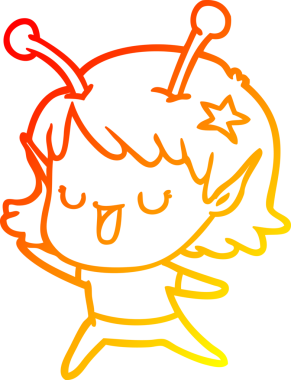 Bir insan tarafından çizilmiş mutlu bir uzaylı kız çizgi filmi.