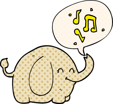 Bir insan tarafından çizilmiş çizgi roman tarzında konuşma balonu olan bir fil.