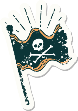 Bir insan tarafından çizilmiş eski dövme stili korsan bayrağı.