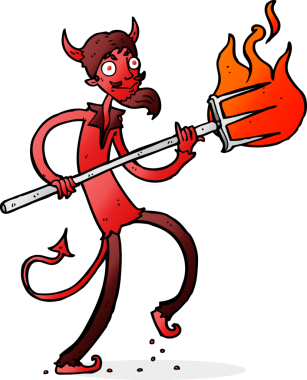 Bir insan tarafından çizilmiş dirgenli bir şeytan.