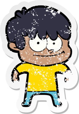 Bir insan tarafından çizilmiş mutlu bir çizgi film karakterinin sıkıntılı çıkartması.