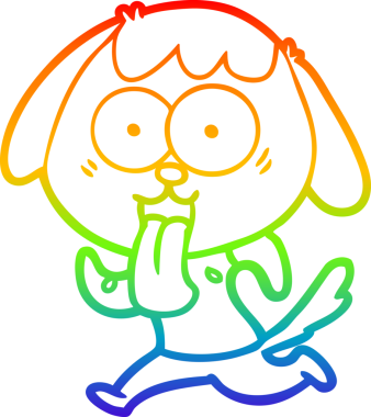 Gökkuşağı gradyan çizimi. Bir insan tarafından çizilmiş şirin bir köpek çizimi.