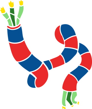 Bir insan tarafından çizilmiş düz renkli çizgi film teknik kablosu