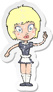 Bir insan tarafından çizilmiş bir çizgi film hizmetçisinin sıkıntılı retro yapıştırması.