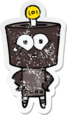 Bir insan tarafından çizilmiş mutlu çizgi film robotunun sıkıntılı çıkartması.