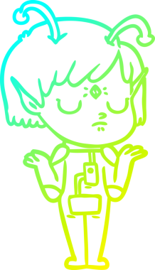 Bir insan tarafından çizilmiş bir uzaylı kız çizgi filmi.