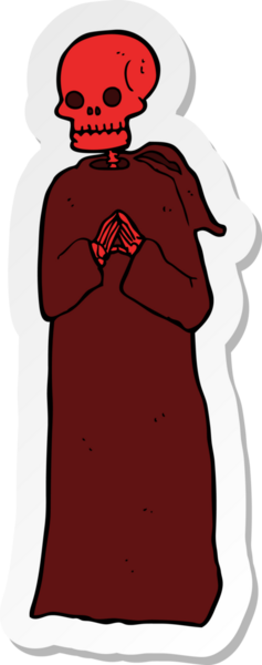 Bir insan tarafından çizilmiş cüppeli ürkütücü iskelet karikatürü çıkartması.