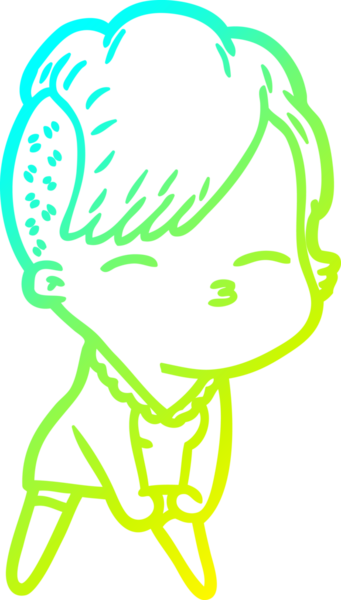 Bir insan tarafından çizilmiş, gözlerini kısarak bakan bir çizgi film karakteri.