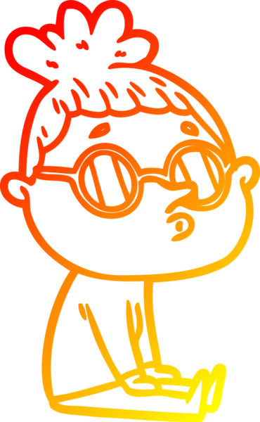 Bir insan tarafından çizilmiş gözlük takan çizgi film kadını çizimi.