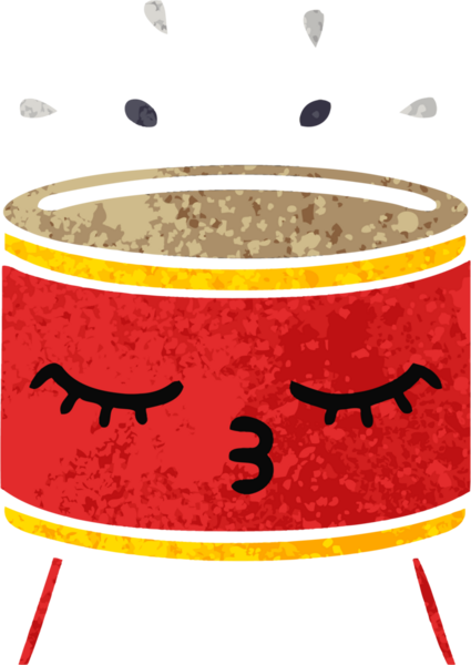 Bir insan tarafından çizilmiş davulun retro çizim tarzı karikatürü