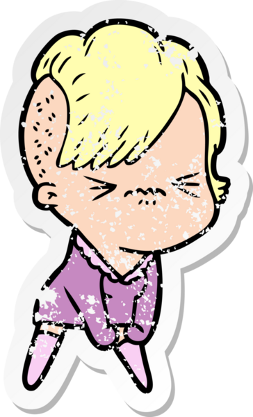 Bir insan tarafından çizilmiş sinirli bir hippi kızın sıkıntılı çıkartması.