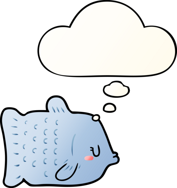 Düşünce baloncuklu karikatür balığı bir insan tarafından çizilmiş.