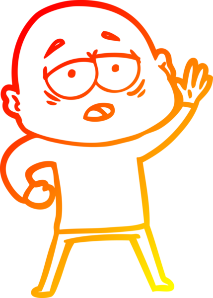 Bir insan tarafından çizilmiş, yorgun, kel bir adamın sıcak çizgi çizimi.