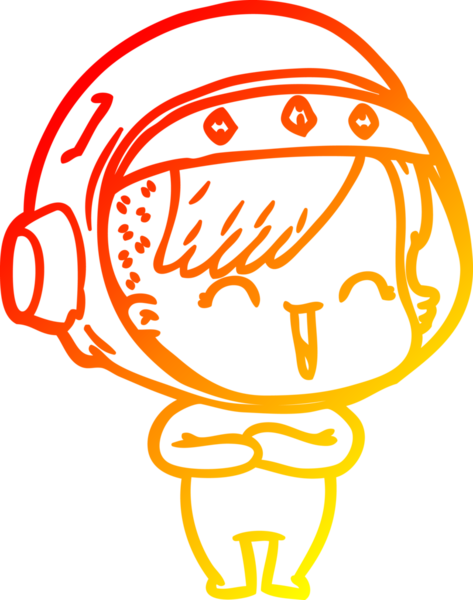 Bir insan tarafından çizilmiş gülen astronot bir kızın sıcak çizgi çizimi.