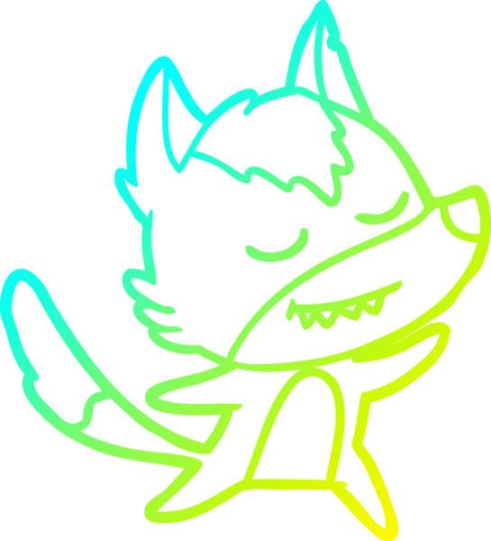 Bir insan tarafından çizilmiş, dost canlısı bir kurt çizgi filminin çizimi.