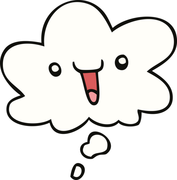 Bir insan tarafından çizilmiş düşünce baloncuğu olan sevimli mutlu çizgi film yüzü.