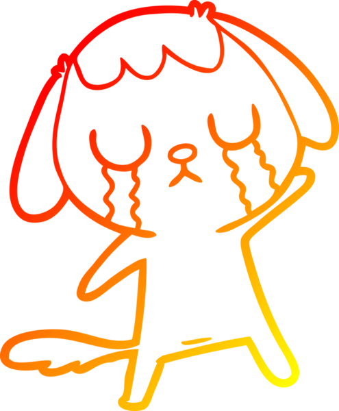 Bir insanın çizdiği ağlayan şirin bir köpeğin sıcak çizgi çizimi.