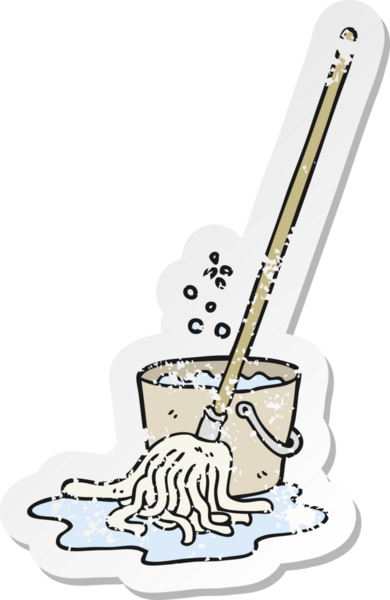 Bir insan tarafından çizilmiş karikatür paspas ve kovanın geriletilmiş yapıştırması.