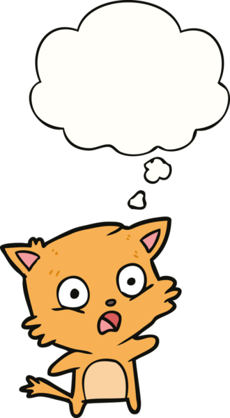 Bir insan tarafından çizilmiş düşünce kabarcığı olan çizgi film kedisi.