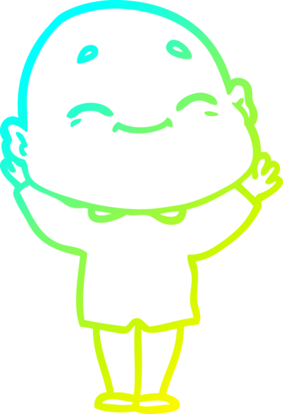 Bir insan tarafından çizilmiş, mutlu, kel bir adamın çizdiği soğuk çizgi.