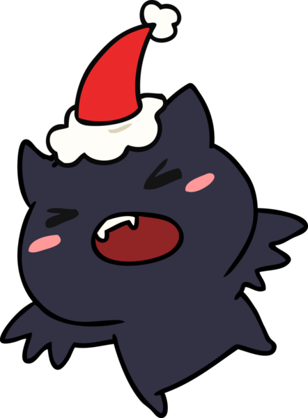 Bir insan tarafından çizilmiş kawaii yarasasının el çizimi Noel karikatürü.