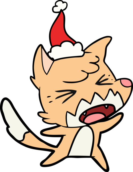 Bir insan tarafından çizilmiş Noel Baba şapkası giyen bir tilki çizilmiş.