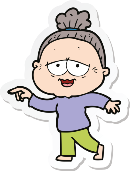 Bir insan tarafından çizilmiş mutlu yaşlı bir kadının çıkartması.