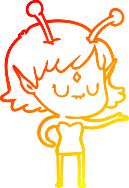 Bir insan tarafından çizilmiş bir uzaylı kız çizgi çizimi.