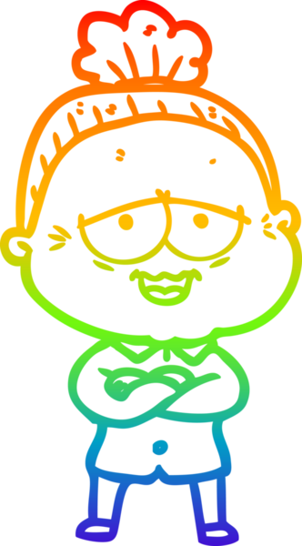 Gökkuşağı gradyan çizgi çizimi Bir insan tarafından çizilmiş mutlu yaşlı kadın