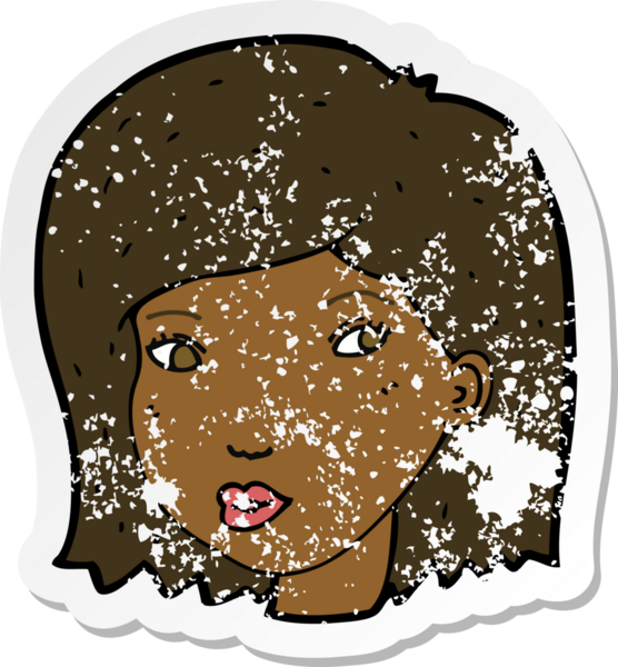 Bir insan tarafından çizilmiş bir karikatür kadın yüzünün gerilimli yapıştırması.