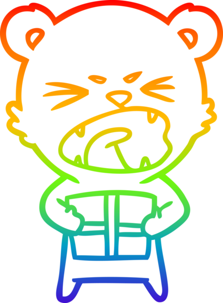 Kızgın bir çizgi film ayısının çizdiği gökkuşağı gradyanı bir insan tarafından çizilmiş.