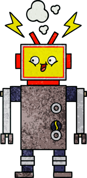 Bir insan tarafından çizilmiş bir robotun retro grunge dokusu