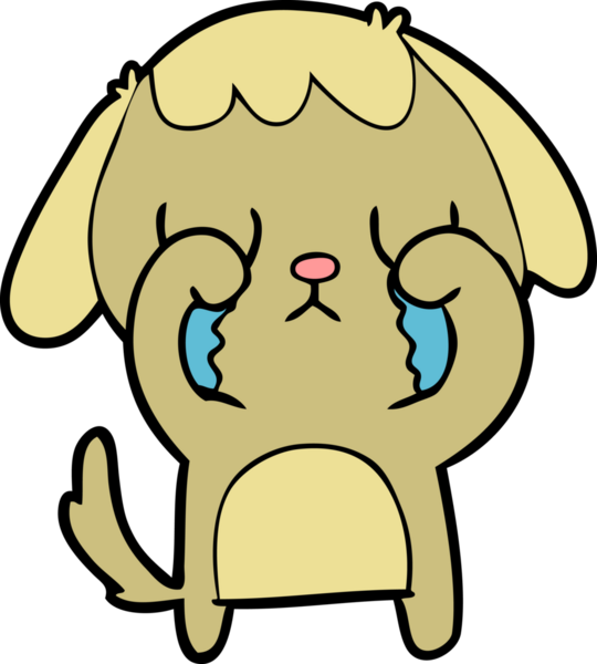 Bir insan tarafından çizilmiş şirin bir çizgi film köpeği ağlıyor.