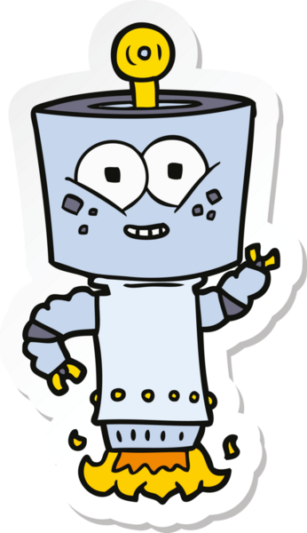 Bir insan tarafından çizilmiş mutlu çizgi film robotunun çıkartması.