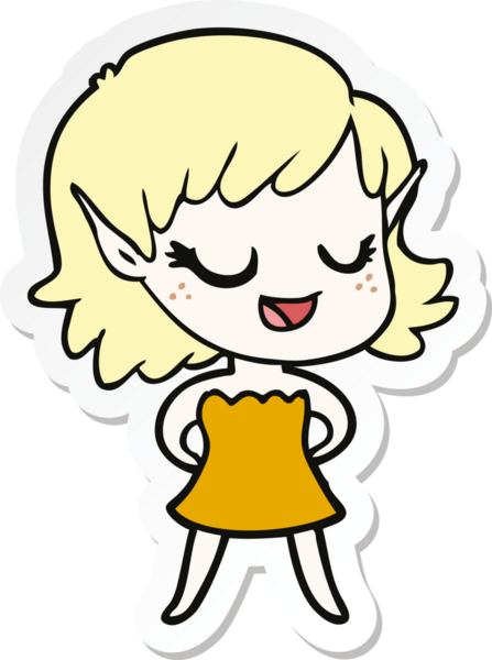 Bir insan tarafından çizilmiş mutlu bir elf kızının çıkartması.