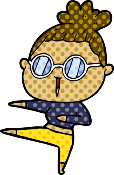 Bir insan tarafından çizilmiş gözlüklü bir karikatür kadın.