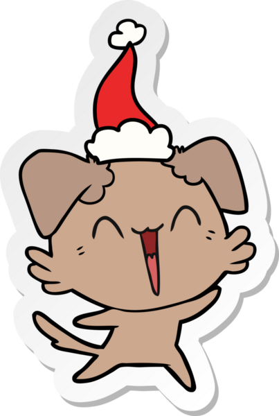 Mutlu, küçük köpek eli çizilmiş bir insan tarafından çizilmiş Noel Baba şapkası.