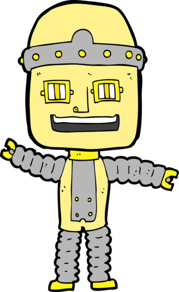 Bir insan tarafından çizilmiş çizgi film sallayan robot.