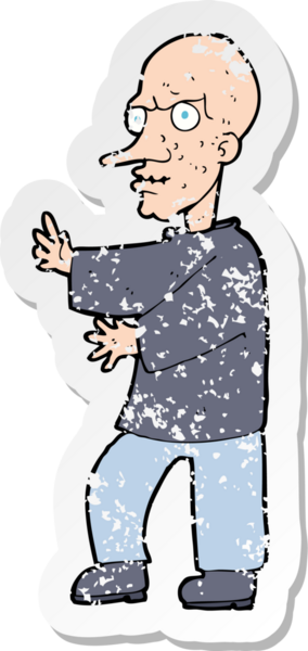 Bir insan tarafından çizilmiş kötü görünüşlü bir karikatürün gerilimli çıkartması.