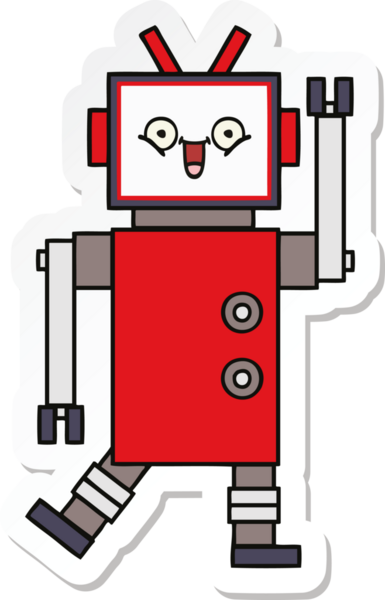 Bir insan tarafından çizilmiş şirin, mutlu bir robotun çıkartması.