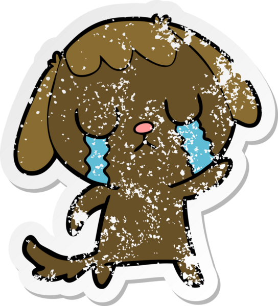 Bir insan tarafından çizilmiş ağlayan şirin bir köpeğin sıkıntılı çıkartması.