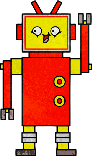 Bir insan tarafından çizilmiş bir robotun retro grunge dokusu