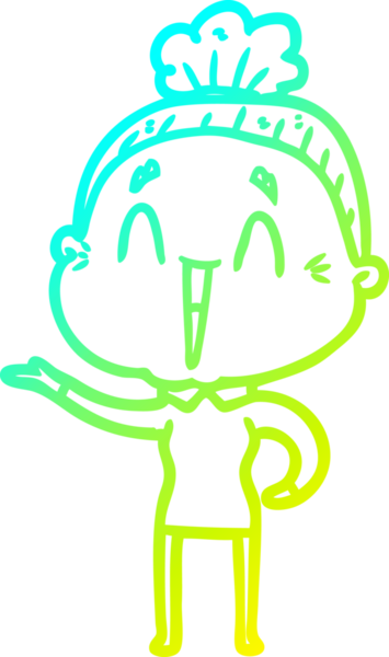 Bir insan tarafından çizilmiş, mutlu, yaşlı bir kadının çizdiği soğuk çizgi.